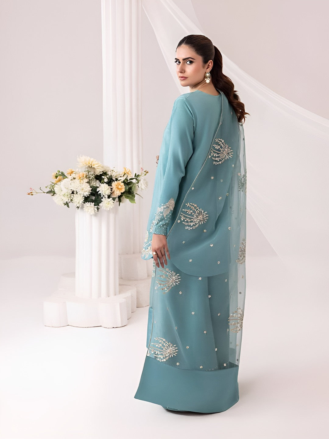 Pure Natural Crep Kurta And Palazzo With Dupatta For Wedding Wear