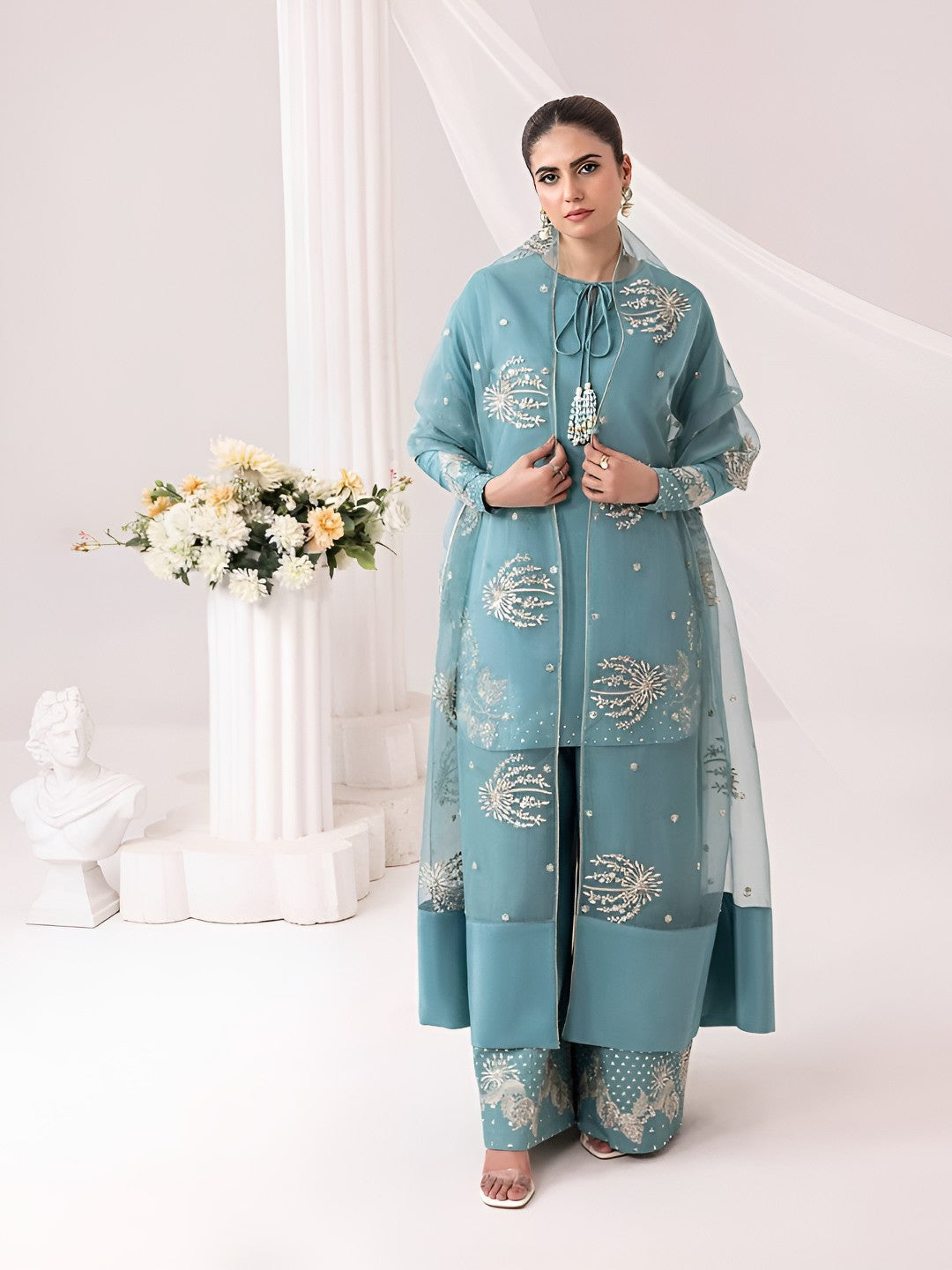 Pure Natural Crep Kurta And Palazzo With Dupatta For Wedding Wear