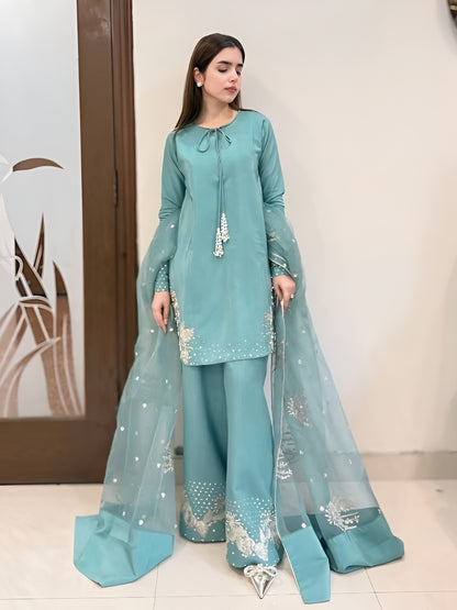 Pure Natural Crep Kurta And Palazzo With Dupatta For Wedding Wear