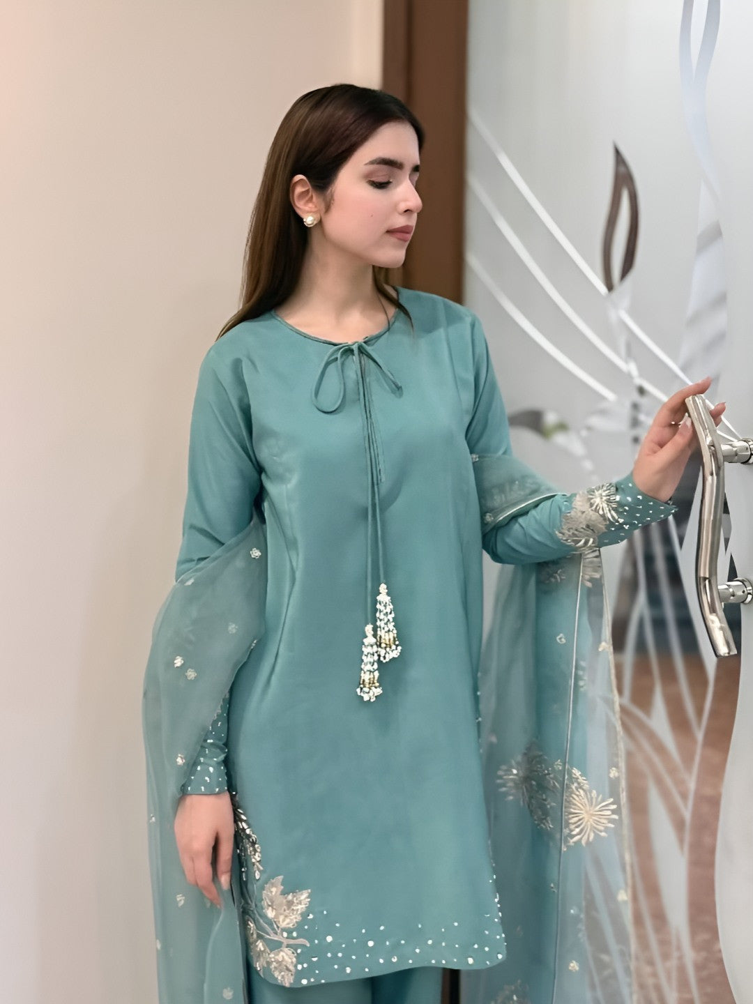 Pure Natural Crep Kurta And Palazzo With Dupatta For Wedding Wear