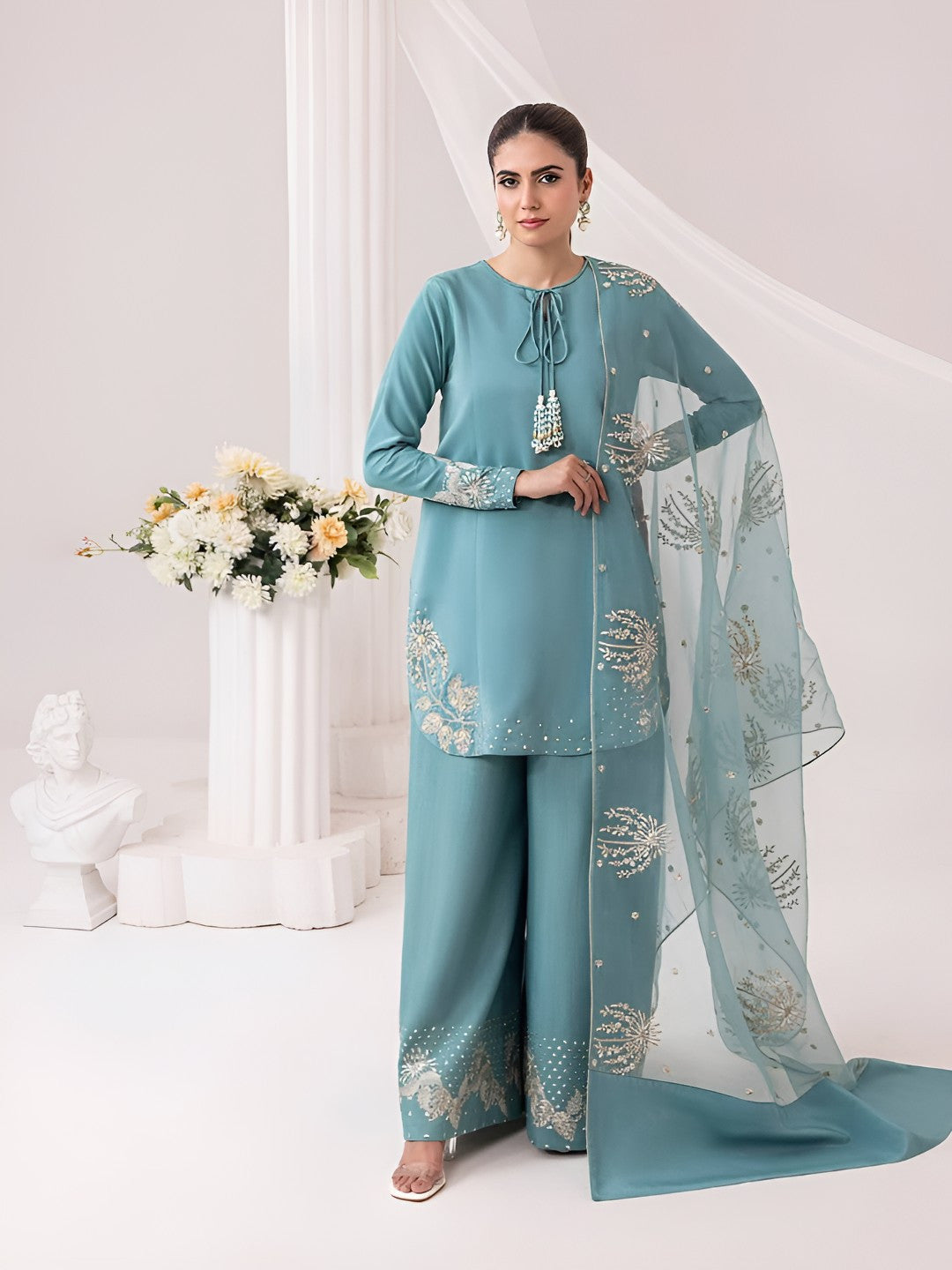 Pure Natural Crep Kurta And Palazzo With Dupatta For Wedding Wear