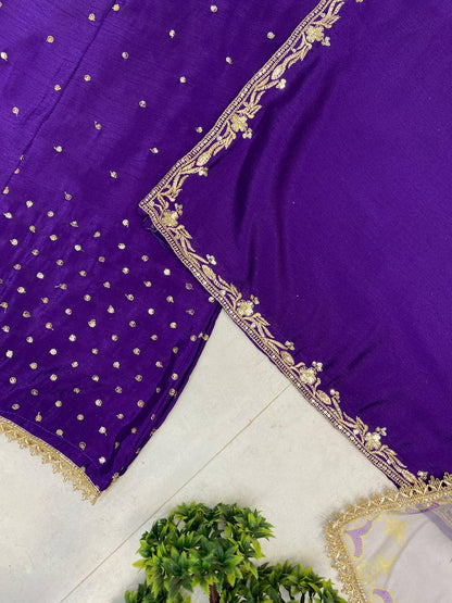 Purple Chinon Sequence Embroidery Palazzo Suit with Organza Dupatta
