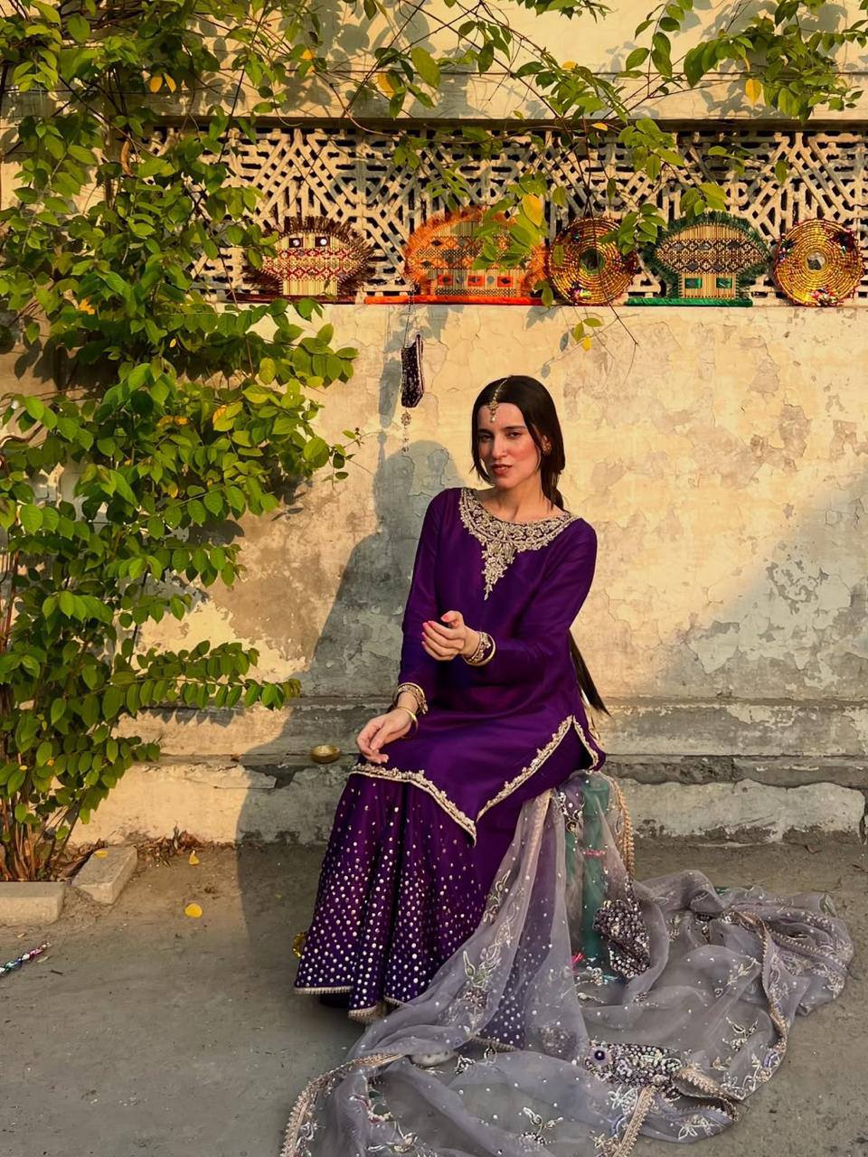 Purple Chinon Sequence Embroidery Palazzo Suit with Organza Dupatta