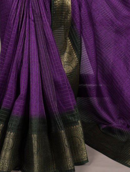 Purple Elegant Dola Chex Zari Weaving Saree with Matching Blouse