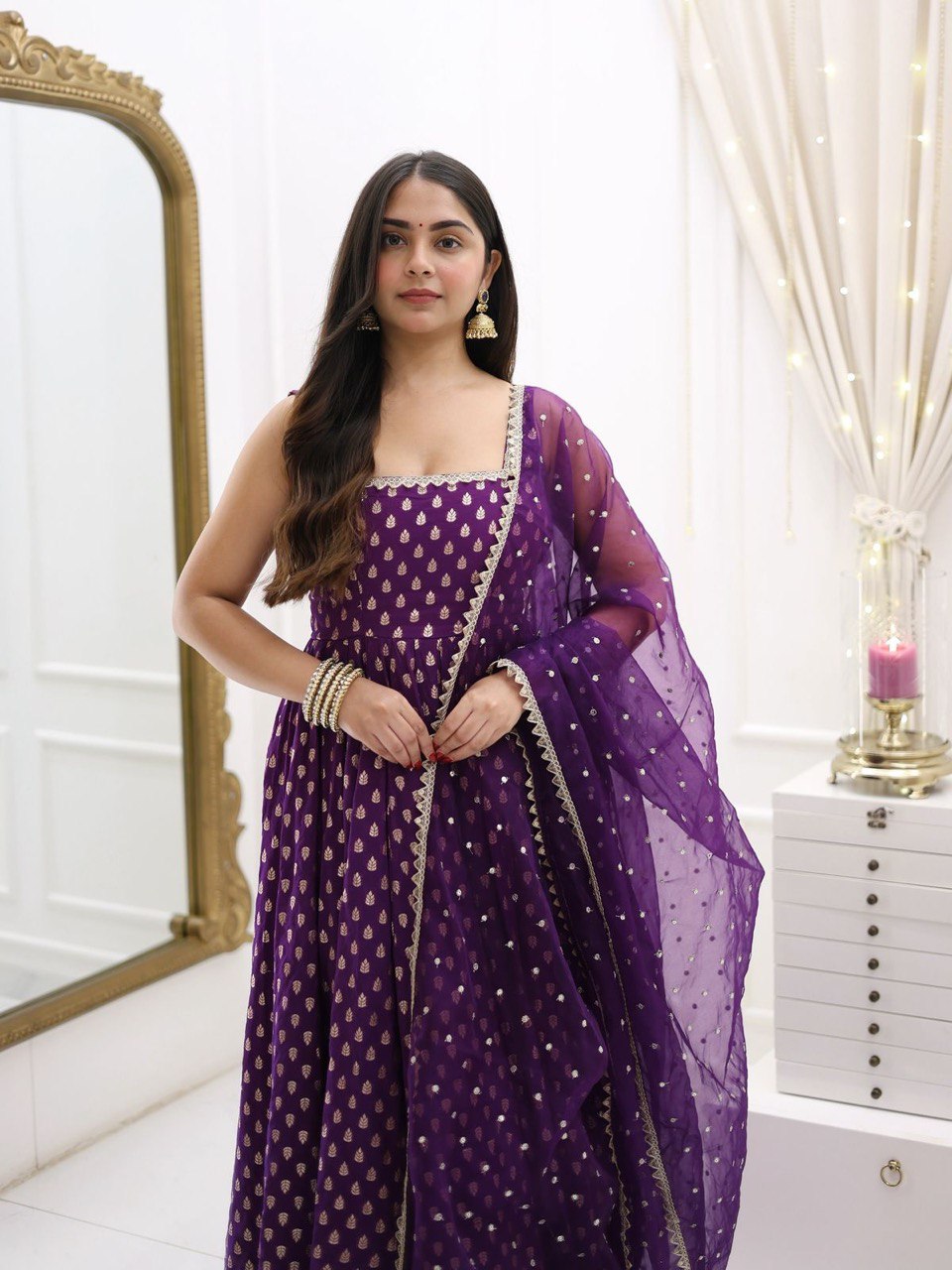 Purple Majesty Radiant Golden Touch Gota Border Anarkali