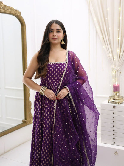 Purple Majesty Radiant Golden Touch Gota Border Anarkali