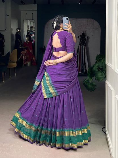 Purple Pure Chanderi Zari Weaving Saree Lehenga Choli Set with Dupatta