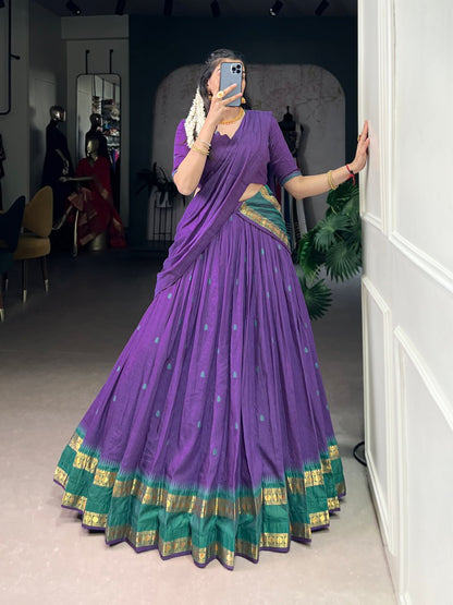 Purple Pure Chanderi Zari Weaving Saree Lehenga Choli Set with Dupatta