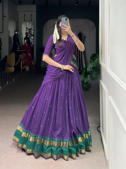 Purple Pure Chanderi Zari Weaving Saree Lehenga Choli Set with Dupatta