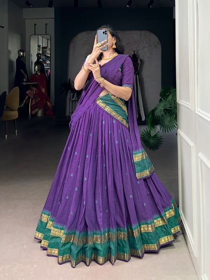 Purple Pure Chanderi Zari Weaving Saree Lehenga Choli Set with Dupatta