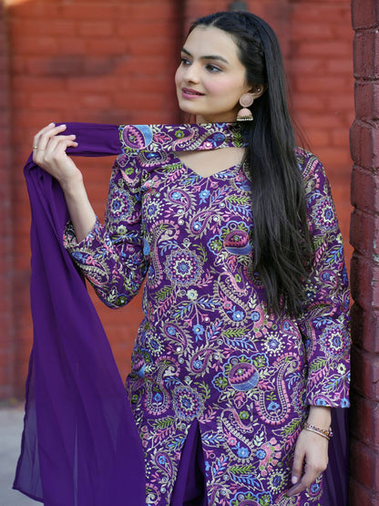 Purple Tapeta Silk Embroidered Sharara Suit with Sequins & Real Mirror Work 