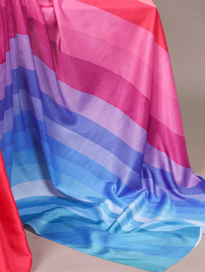 Rainbow Satin Silk Printed Saree with Fabric Elegant Banglory Blouse