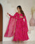 Rani Pink Designer Pure Chiffon Bandhej Anarkali Gown Set with Dupatta