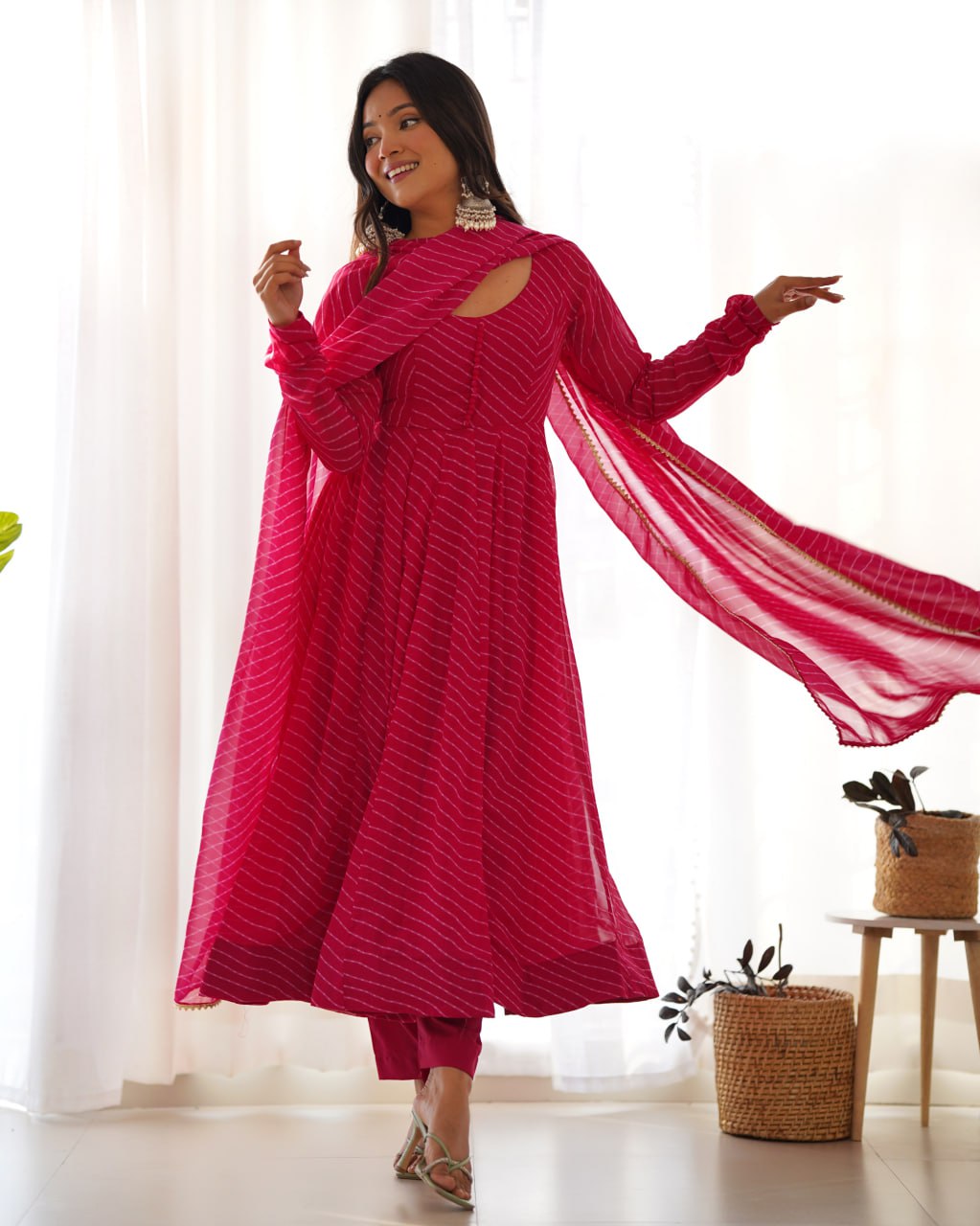 RANIPINK Laheriya Fox Georgette  Festive Wear Anarkali Suit Set  