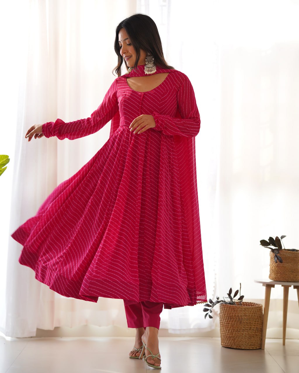 RANIPINK Laheriya Fox Georgette  Festive Wear Anarkali Suit Set  