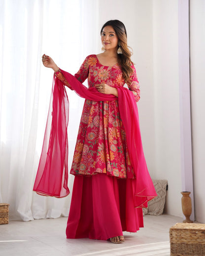 RANIPINK Soft Romansilk Chanderi Kediya Style & Fancy Organza Dupatta