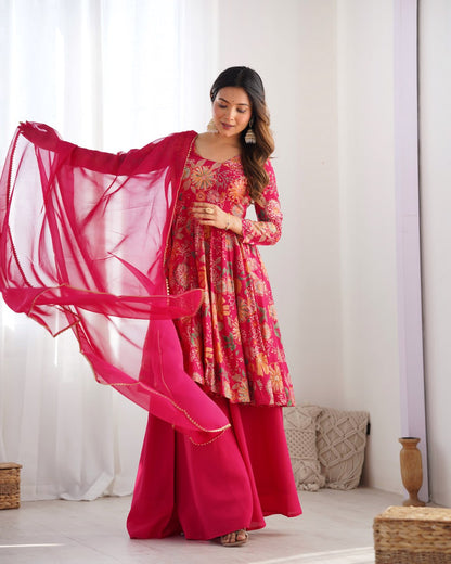 RANIPINK Soft Romansilk Chanderi Kediya Style & Fancy Organza Dupatta