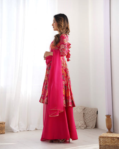 RANIPINK Soft Romansilk Chanderi Kediya Style & Fancy Organza Dupatta