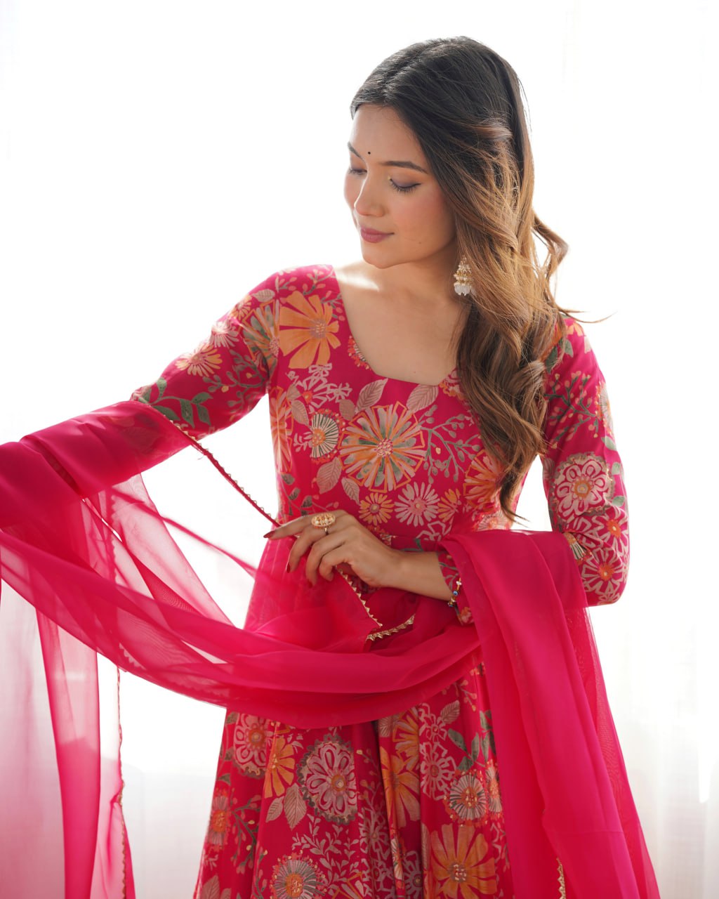 RANIPINK Soft Romansilk Chanderi Kediya Style & Fancy Organza Dupatta