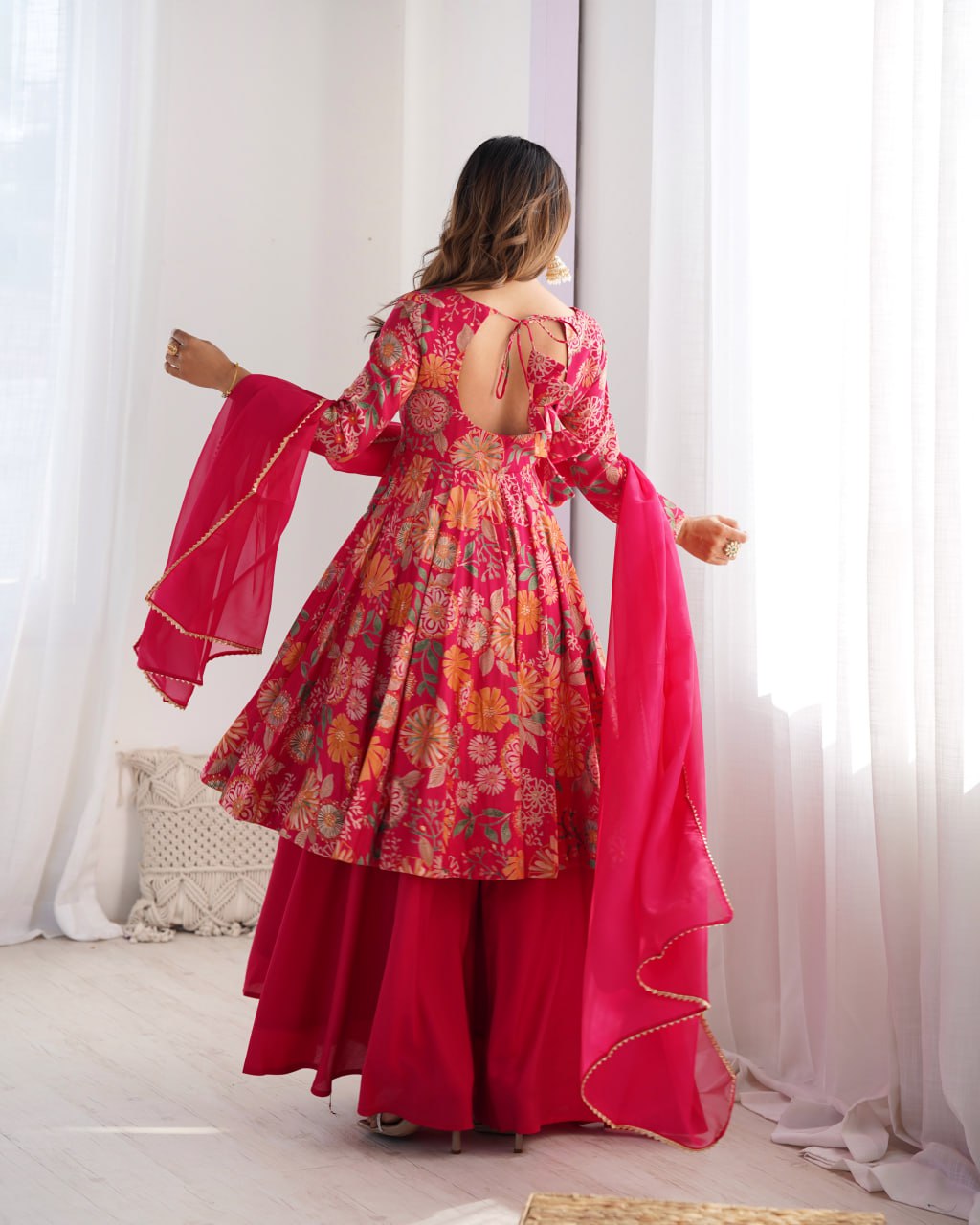 RANIPINK Soft Romansilk Chanderi Kediya Style & Fancy Organza Dupatta