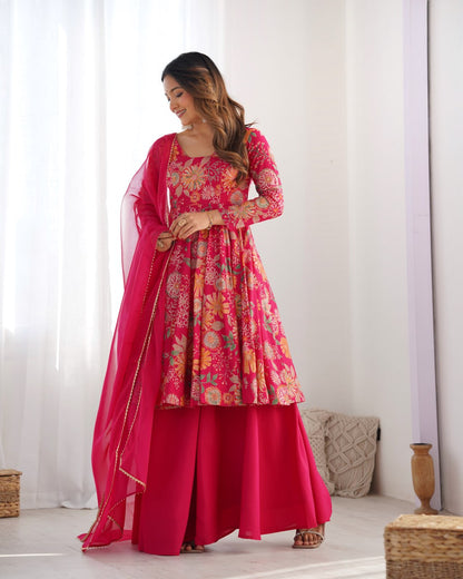 RANIPINK Soft Romansilk Chanderi Kediya Style & Fancy Organza Dupatta