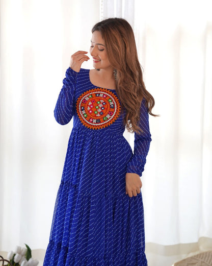 ROYAL BLUE Vibrant Laheriya Print Georgette Anarkali Gown Dress