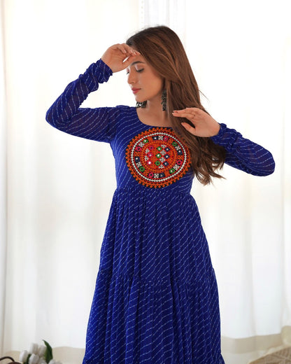 ROYAL BLUE Vibrant Laheriya Print Georgette Anarkali Gown Dress