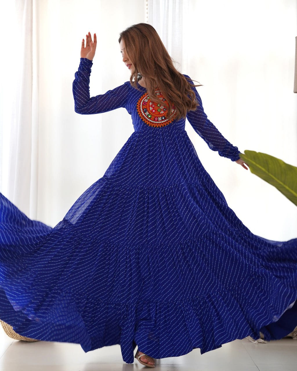 ROYAL BLUE Vibrant Laheriya Print Georgette Anarkali Gown Dress
