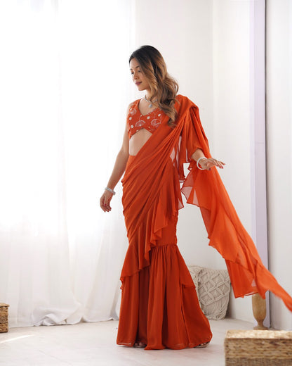 RUST Premium Fox Georgette Saree with Festive & Wedding Blouse 