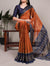 Rust Orange Rangoli Silk Printed Saree with Navy Blue Printed Blouse