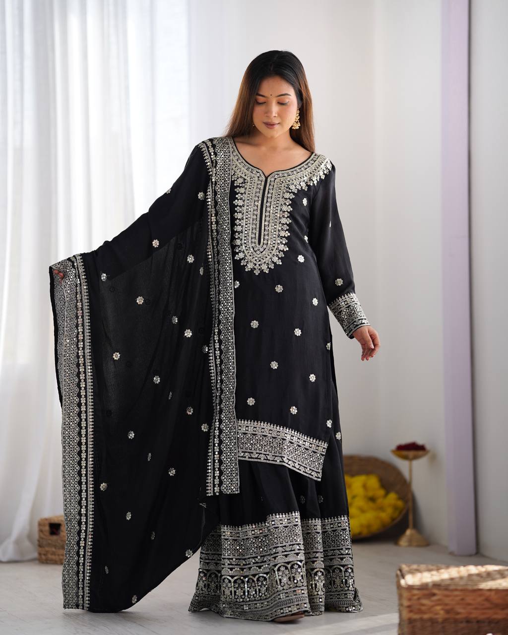 Sharara Suit with Embroidery & Sequence Work