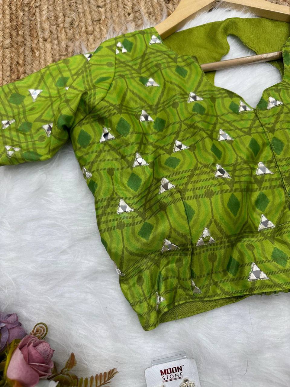 Silver Grey Tissue Crush Saree with Designer Ikkat Blouse