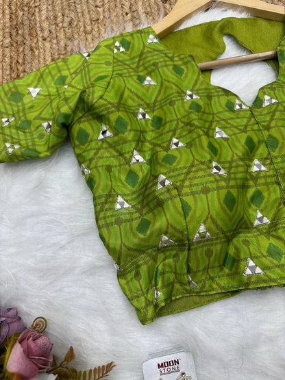 Silver Grey Tissue Crush Saree with Designer Ikkat Blouse