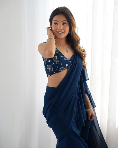 TEAL BLUE Premium Fox Georgette Saree with Festive & Wedding Blouse 