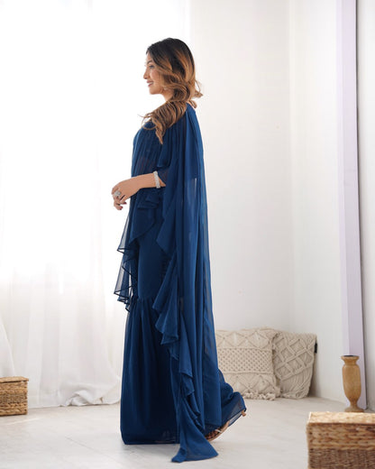 TEAL BLUE Premium Fox Georgette Saree with Festive & Wedding Blouse 