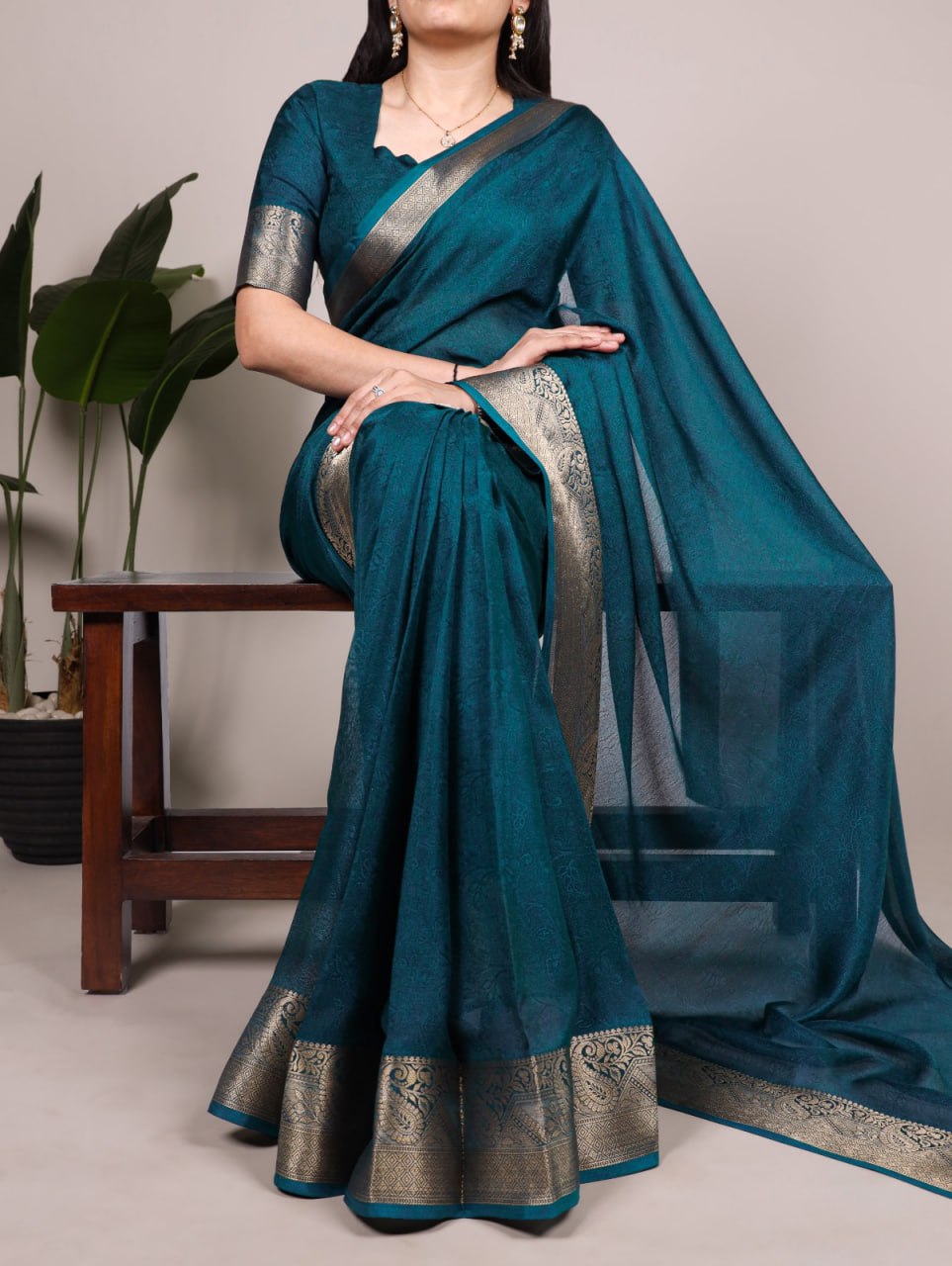 Teal Green Marsh Mello Zari Weaving Saree with Matching Blouse