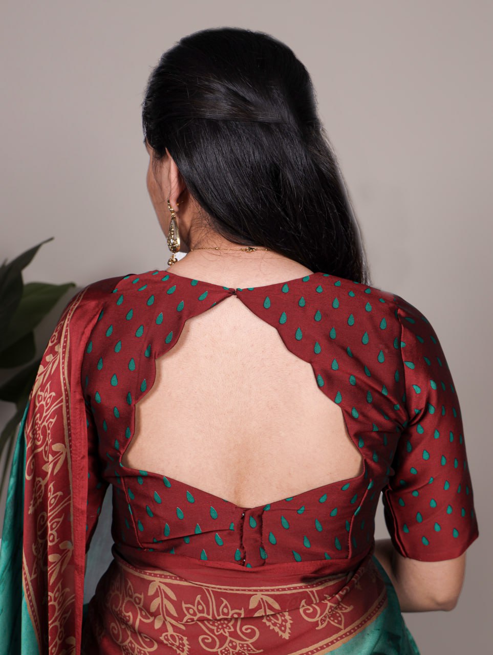 Teal Green Rangoli Silk Printed Saree with Red Border Printed Blouse