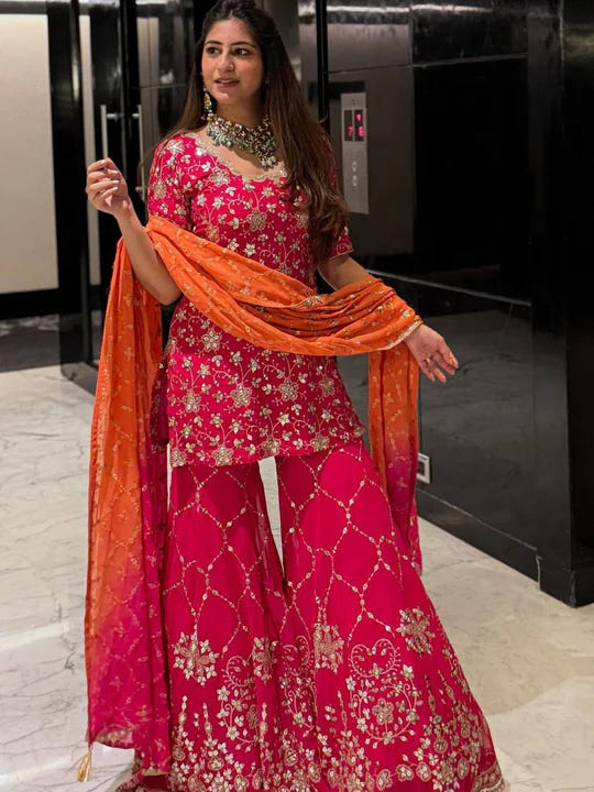 Wear Pink Color Georgette Ready To Wear Sharara Set