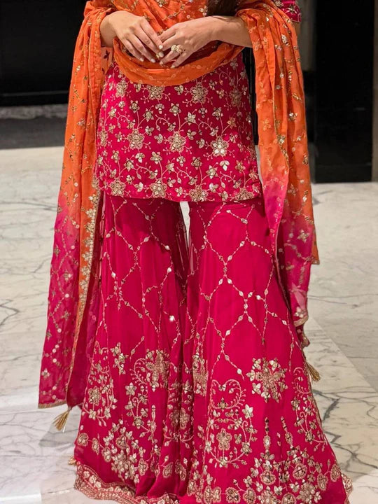 Wear Pink Color Georgette Ready To Wear Sharara Set