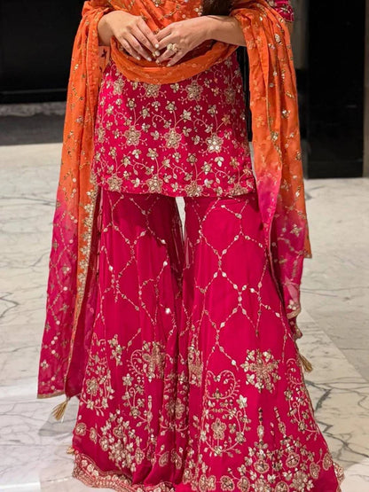 Wear Pink Color Georgette Ready To Wear Sharara Set