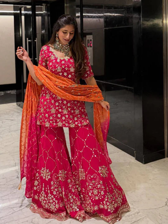 Wear Pink Color Georgette Ready To Wear Sharara Set