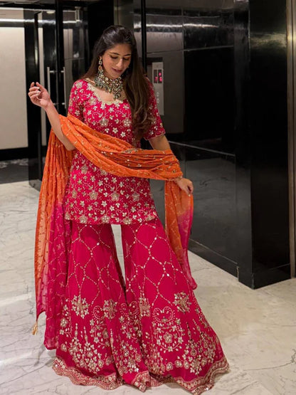 Wear Pink Color Georgette Ready To Wear Sharara Set