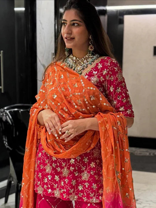 Wear Pink Color Georgette Ready To Wear Sharara Set