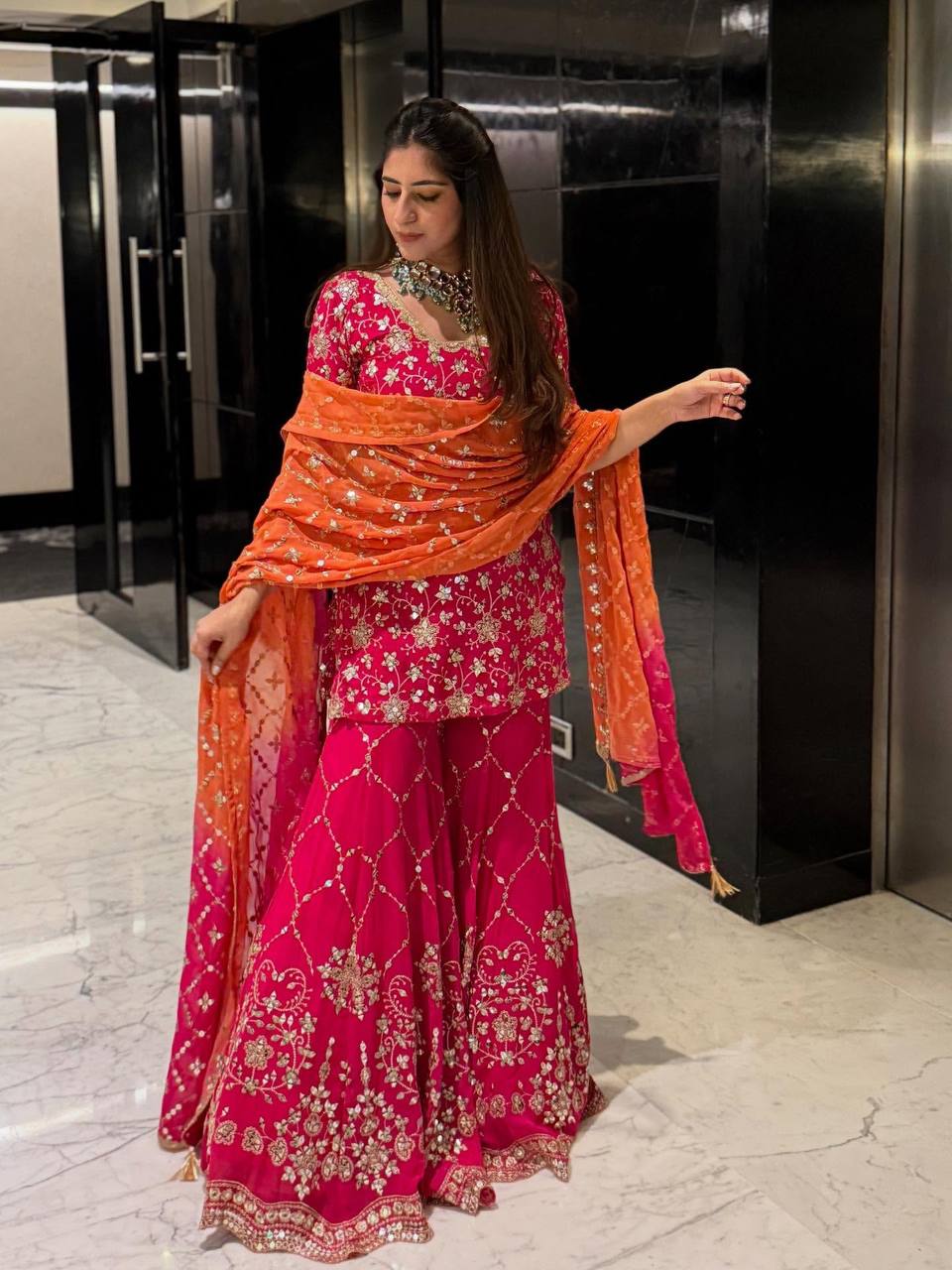 Wear Pink Color Georgette Ready To Wear Sharara Set
