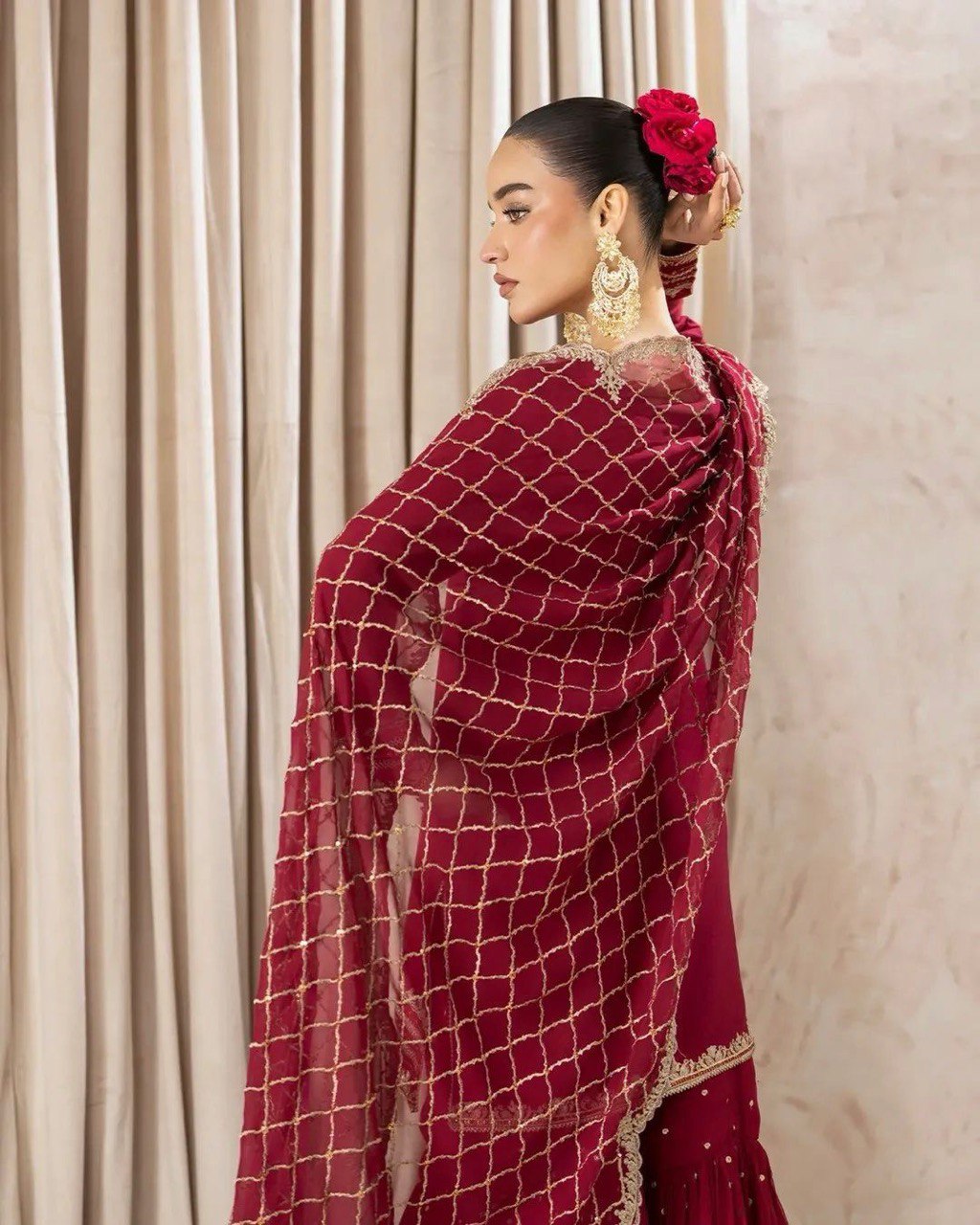 Wedding Wear Maroon Faux Georgette Sharara Suit with Thread and Sequin Work – Pakistani Style Party & Festive Outfit