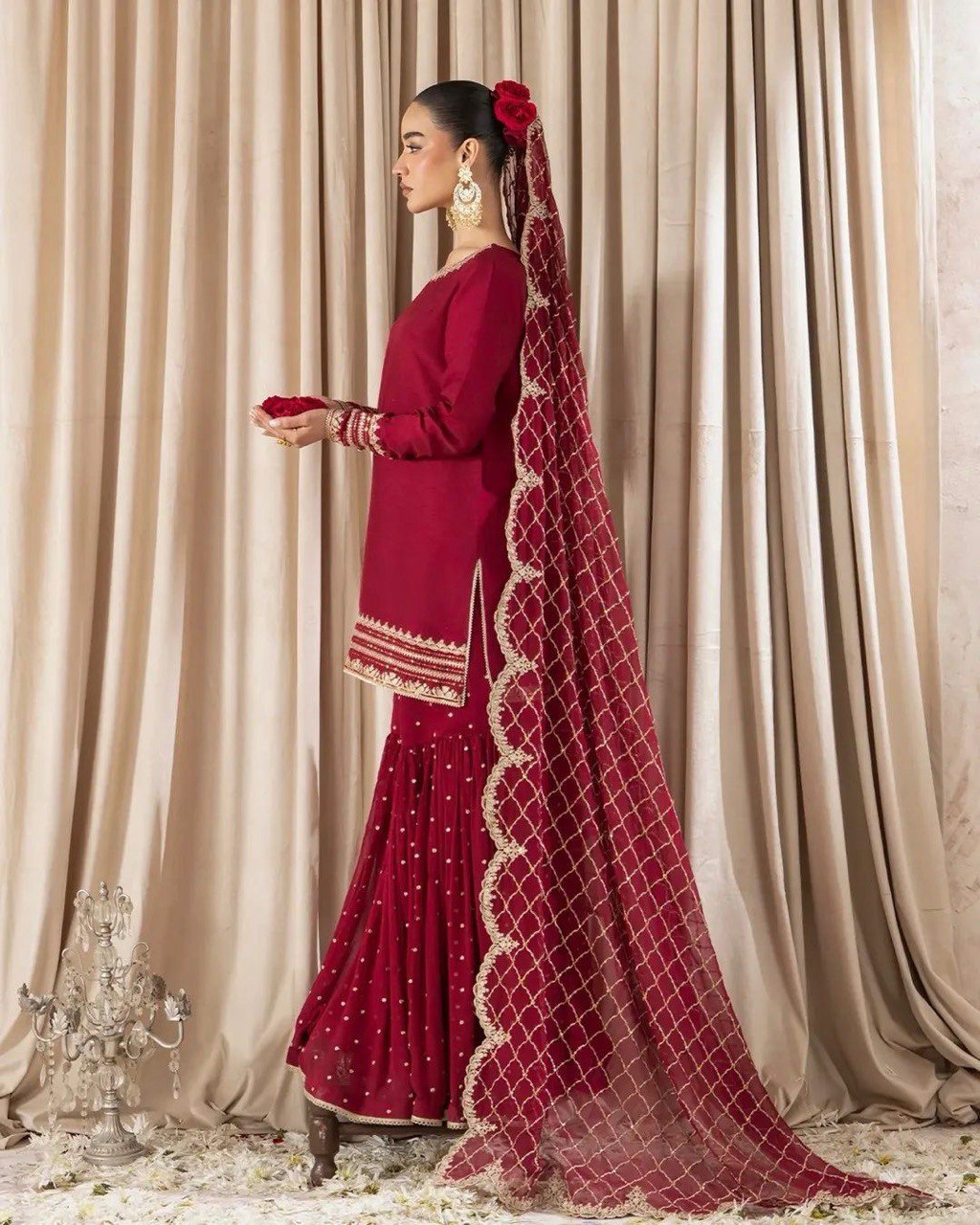 Wedding Wear Maroon Faux Georgette Sharara Suit with Thread and Sequin Work – Pakistani Style Party & Festive Outfit