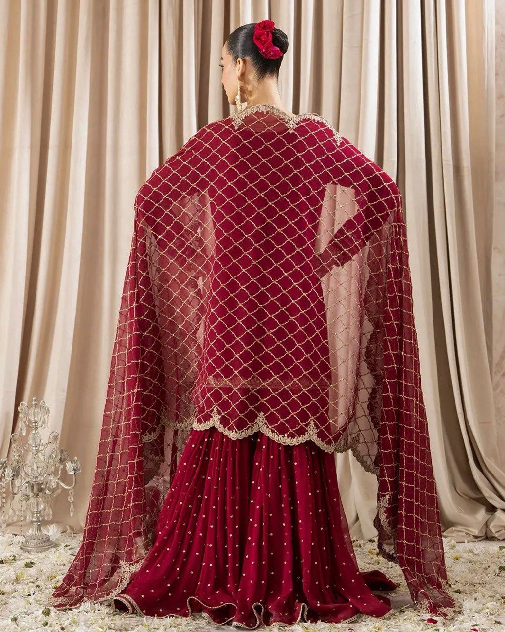 Wedding Wear Maroon Faux Georgette Sharara Suit with Thread and Sequin Work – Pakistani Style Party & Festive Outfit