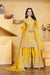 Yellow Designer Natural Crepe Sequins Embroidered Sharara Suit