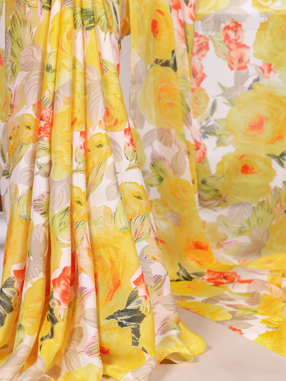 Yellow Dull Satin Floral Printed Saree with Moonga Silk Blouse