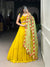Yellow Elegant Georgette Pleated Lehenga Embroidered Organza Dupatta